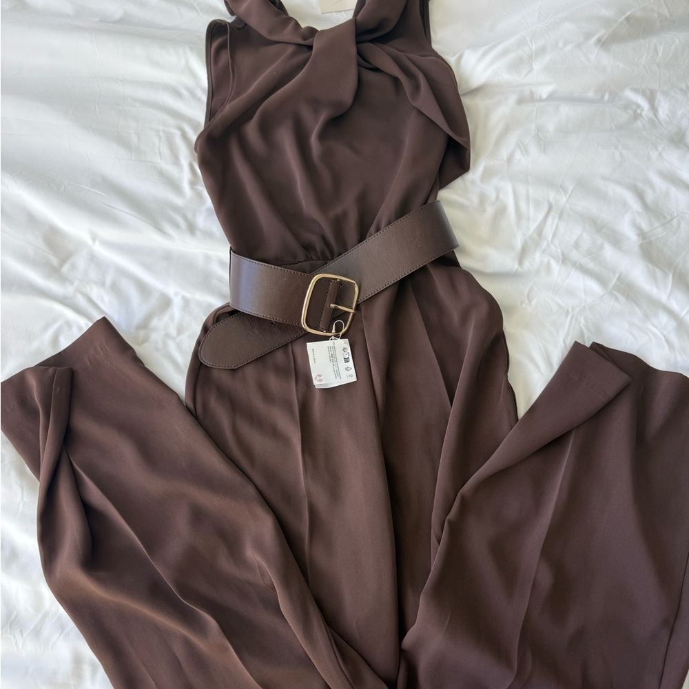 Zara Dark Brown Belted Jumpsuit